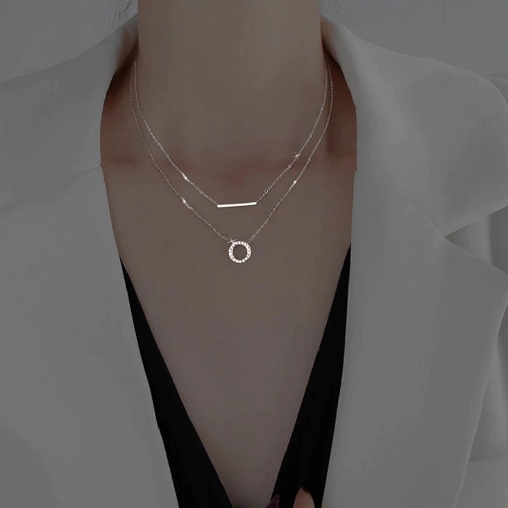 *NEW 925 Sterling Silver Bar Circle Necklace - Picture 3 of 6